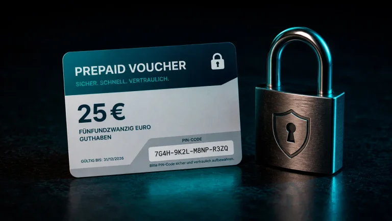 Paysafecard-Voucher mit PIN-Code neben einem Schloss-Symbol als Datenschutz-Darstellung