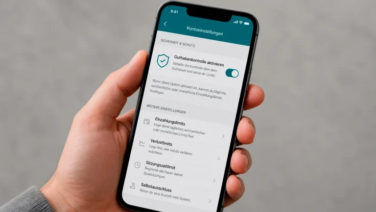 Smartphone-Bildschirm mit aktiviertem Gambling-Block-Schalter in der My-Paysafecard-Kontoeinstellung